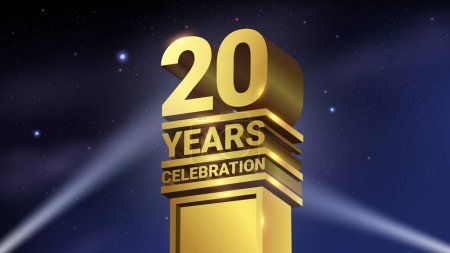 Ilustración de Celebración de los 20 años, Estatua de oro en 3D con proyectores, Luz de lujo de Hollywood, Ilustración vectorial - Imagen libre de derechos