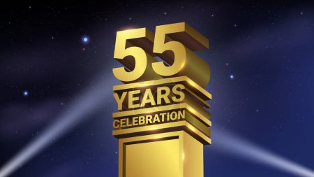 Illustration for 55th Years Celebration, 3D Gold Statue with Spotlights, Luxury Hollywood Light, Vector Illustration - Royalty Free Image