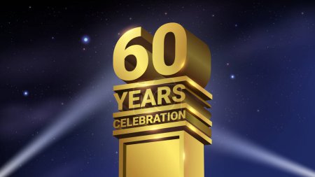 Illustration for 60th Years Celebration, 3D Gold Statue with Spotlights, Luxury Hollywood Light, Vector Illustration - Royalty Free Image