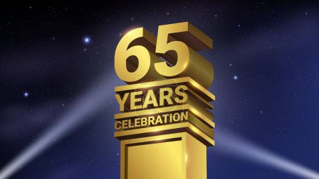 Illustration for 65th Years Celebration, 3D Gold Statue with Spotlights, Luxury Hollywood Light, Vector Illustration - Royalty Free Image
