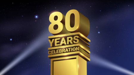 Illustration for 80th Years Celebration, 3D Gold Statue with Spotlights, Luxury Hollywood Light, Vector Illustration - Royalty Free Image