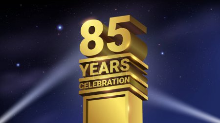 Illustration for 85th Years Celebration, 3D Gold Statue with Spotlights, Luxury Hollywood Light, Vector Illustration - Royalty Free Image