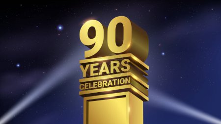 Illustration for 90th Years Celebration, 3D Gold Statue with Spotlights, Luxury Hollywood Light, Vector Illustration - Royalty Free Image