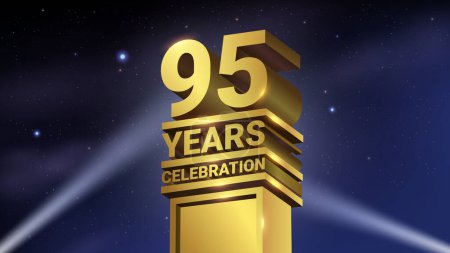 Illustration for 95th Years Celebration, 3D Gold Statue with Spotlights, Luxury Hollywood Light, Vector Illustration - Royalty Free Image