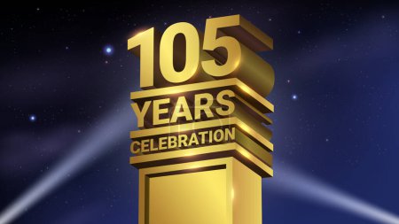 Illustration for 105th Years Celebration, 3D Gold Statue with Spotlights, Luxury Hollywood Light, Vector Illustration - Royalty Free Image
