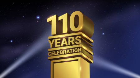 Illustration for 110th Years Celebration, 3D Gold Statue with Spotlights, Luxury Hollywood Light, Vector Illustration - Royalty Free Image