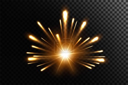 Ilustración de Rayos de oro con explosión de partículas, ilustración vectorial - Imagen libre de derechos
