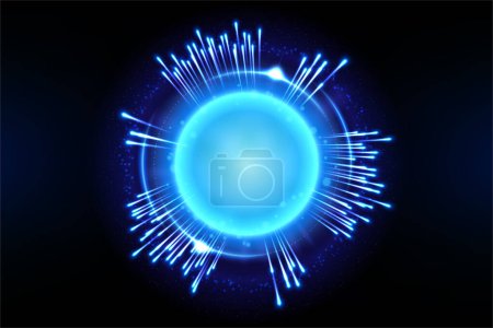 Ilustración de Orbe resplandeciente y anillos de luz, esfera azul brillante, ilustración vectorial - Imagen libre de derechos
