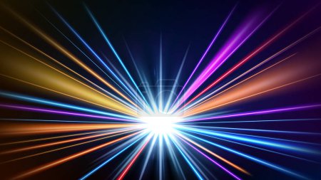 Illustration for Colorful Light Trails, Going at The Speed of Light. Vector Illustration - Royalty Free Image