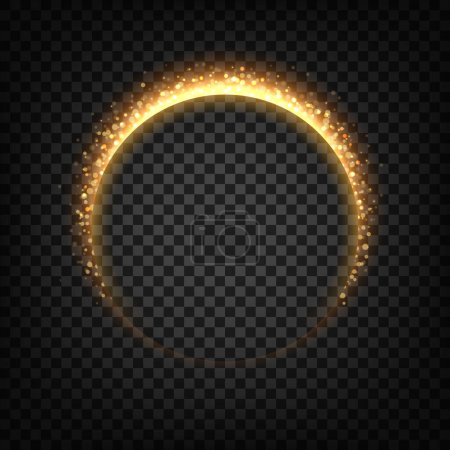 Téléchargez les illustrations : Cercle lumineux en or avec trou, anneau lumineux éclairé élégant ou éclipse. Illustration vectorielle - en licence libre de droit