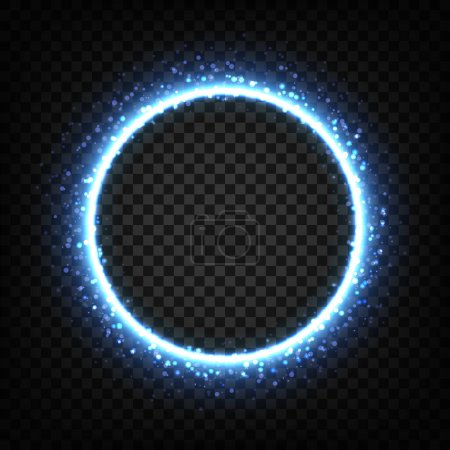 Téléchargez les illustrations : Cercle lumineux bleu avec trou, anneau lumineux éclairé élégant ou éclipse. Illustration vectorielle - en licence libre de droit