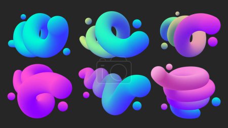Téléchargez les illustrations : Formes de gradient de couleur liquide, Ensemble de forme fluide 3D, Illustration vectorielle - en licence libre de droit