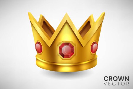 Illustration for Realistic Golden Crown with Ruby Stone. Vector Illustration - Royalty Free Image
