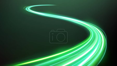 Téléchargez les illustrations : Green Light Trails, Long Time Exposure Motion Blur Effect. Illustration vectorielle - en licence libre de droit