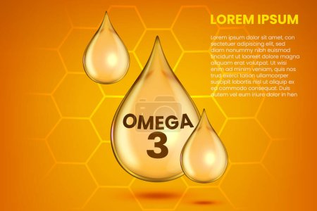 Illustration for Omega 3 Vitamin Concept, Gold Essence Droplet, Healthy Formula, Vector Illustration - Royalty Free Image