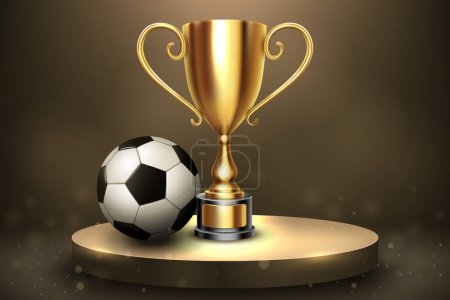 Illustration for Soccer Championship with Golden Trophy and Football on Luxury Podium, Vector Illustration - Royalty Free Image