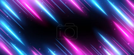 Blue and Pink Rays Zoom In Motion Effect, Light Color Trails on Ultrawide Background, Vector Illustration