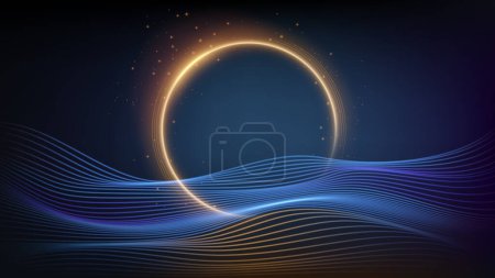 Ilustración de Eclipse de oro con fondo de onda azul, ilustración vectorial - Imagen libre de derechos