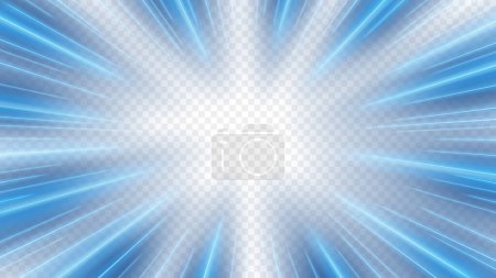 Blue Rays Zoom In Motion Effect, Light Color Trails, Ready For White Background Or PNG, Vector Illustration