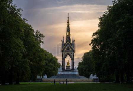 Photo for London, UK: The Albert Memorial in Kensington Gardens in memory of Prince Albert, the husband of Queen Victoria. View from the east at dusk. - Royalty Free Image