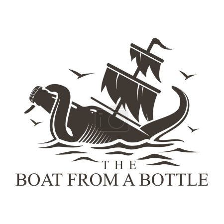 Ilustración de Barco de una botella diseño logo vector - Imagen libre de derechos
