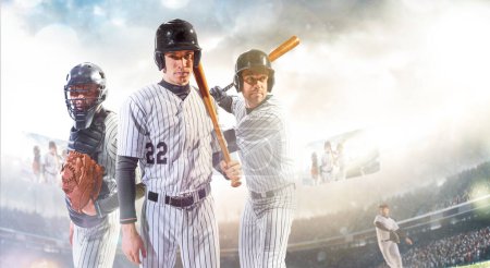 Foto de Jugadores de béisbol profesionales en acción en la gran arena - Imagen libre de derechos