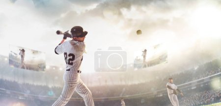 Téléchargez les photos : Joueur de baseball professionnel en action sur la grande arène - en image libre de droit