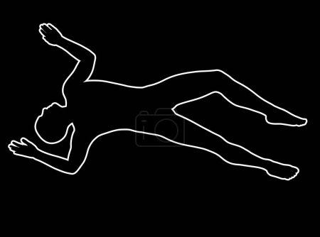 Illustration of victim crime line silhouette on black background.