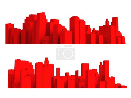 Photo for Isolated 3d render illustration of toon red colored various cityscapes on white background. - Royalty Free Image