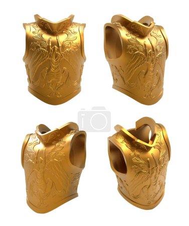 Photo for Isolated 3d render illustration of medieval golden warrior armor with ornaments and angel engravings. - Royalty Free Image