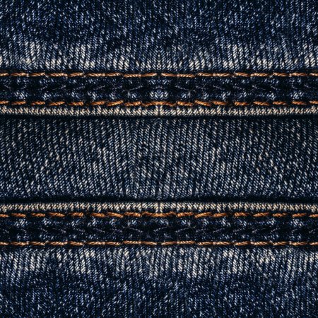 Foto de Fotografía de textura sin costuras de tela vaquera o jeans de color azul oscuro y cosidos. - Imagen libre de derechos