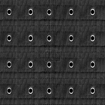 Foto de Fotografía de textura sin costuras del cinturón de rayas de denim negro con puntadas y remaches. - Imagen libre de derechos