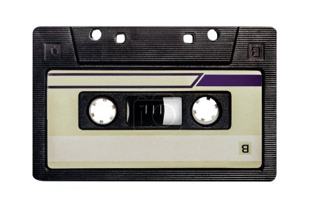 Photo for Isolated photo of old fashioned, black colored audio tape cassette on white background. - Royalty Free Image