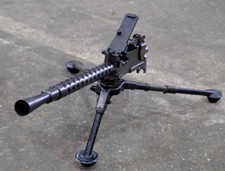Photo for 30 calibre world war two American machine gun on tripod. - Royalty Free Image