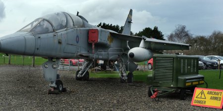 Photo for Newark air museum, Newark, Nottinghamshire, UK. February 2024. The SEPECAT Jaguar is an Anglo-French supersonic jet attack aircraft originally used by the British Royal Air Force and the French Air Force. Close air support and nuclear strike role - Royalty Free Image