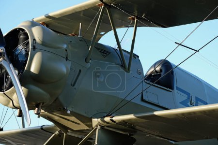 Photo for Breighton, Selby, Yorkshire, UK. April 2024. The Bcker B 133 Jungmeister was an advanced trainer of the Luftwaffe in the 1930s. It was a single-engine, single-seat biplane of wood and tubular steel construction and covered in fabric - Royalty Free Image