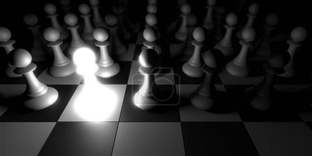 Téléchargez les photos : Chess pawn piece outstanding. Leadership concept. Unique individuality and standing out of crowd. 3d rendering - en image libre de droit