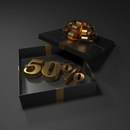 Gift box with 50 percent price off discount. 3d rendering