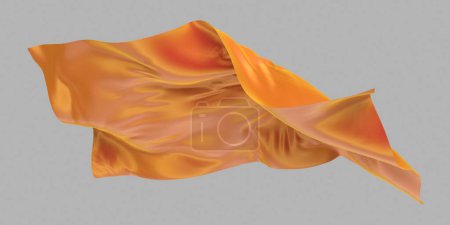 Foto de Golden wavy silk satin cloth flying. 3d rendering - Imagen libre de derechos