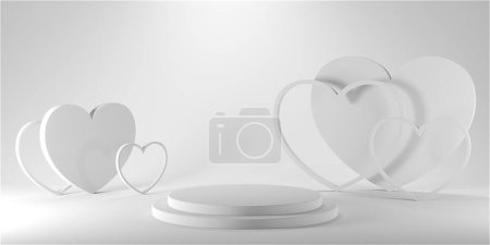 Téléchargez les photos : Minimal heart shapes background mock up podium. Pedestal scene with for product platform. 3d rendering - en image libre de droit