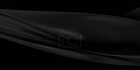 Foto de Rippled black silk fabric. Design background. 3d rendering - Imagen libre de derechos