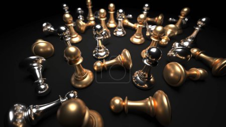 Téléchargez les photos : Different chess pieces pawns. Concept business background. 3d rendering - en image libre de droit