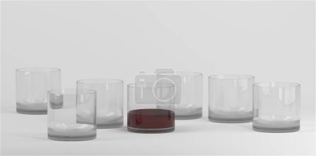 Photo for Realistic empty various glasses for alcohol. Drinks background. 3d rendering - Royalty Free Image