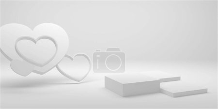 Foto de Minimal heart shapes background mock up podium. Pedestal scene with for product platform. 3d rendering - Imagen libre de derechos
