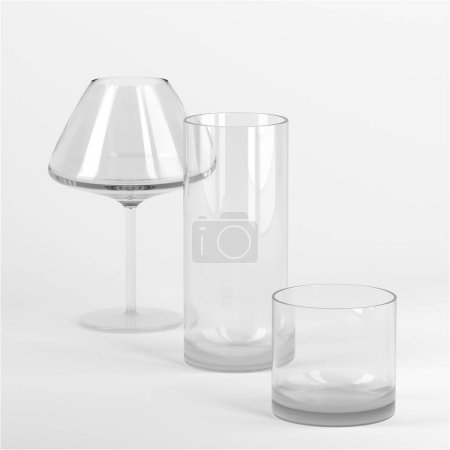 Téléchargez les photos : Realistic empty various glasses for alcohol. Drinks background. 3d rendering - en image libre de droit