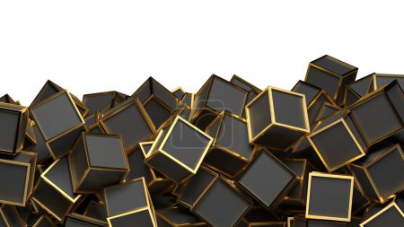 Photo for Falling golden black cubes. Abstract design background. 3d rendering - Royalty Free Image