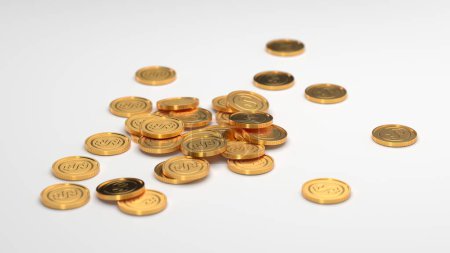 Foto de Heap of golden dollar currency coins. Business concept. 3d rendering - Imagen libre de derechos