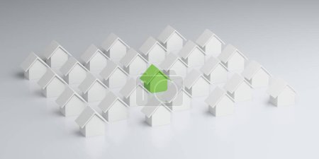 Photo for Housing concept. Unique building stands out from others. 3d rendering - Royalty Free Image