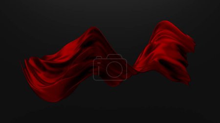 Foto de Abstract red cloth falling. Satin fabric flying in the wind. 3d rendering - Imagen libre de derechos