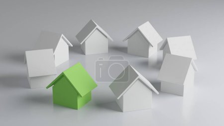 Téléchargez les photos : Unique house among other houses. Hunting and searching concept. 3D Rendering - en image libre de droit